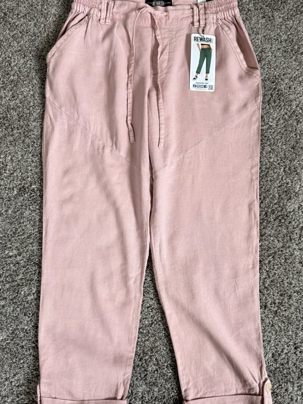 Rewash Dusty Rose Linen Drawstring Pants Size S, (A-84)